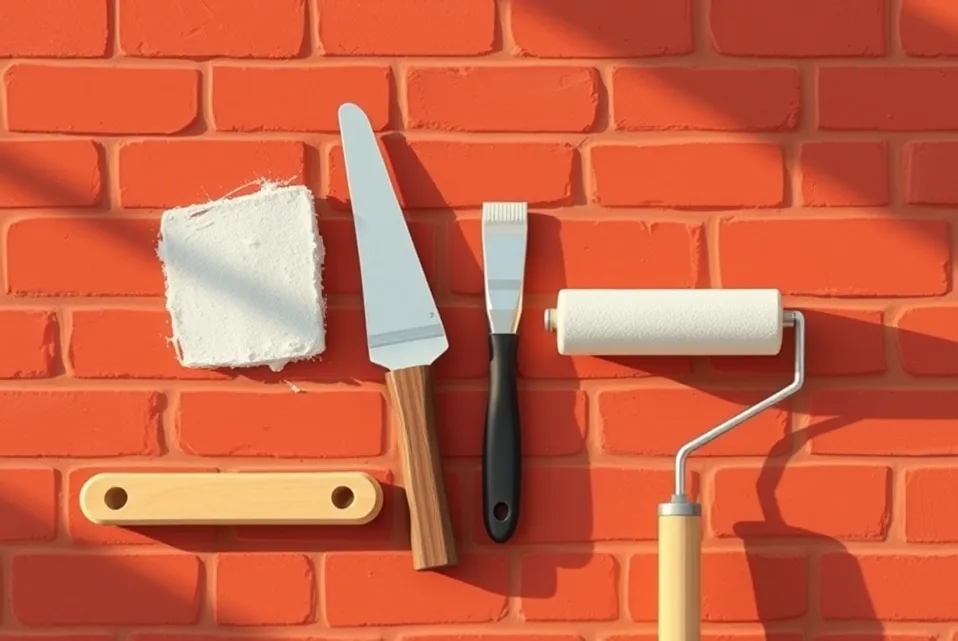 Outils de peinture disposés dans l'ordre des étapes du chantier