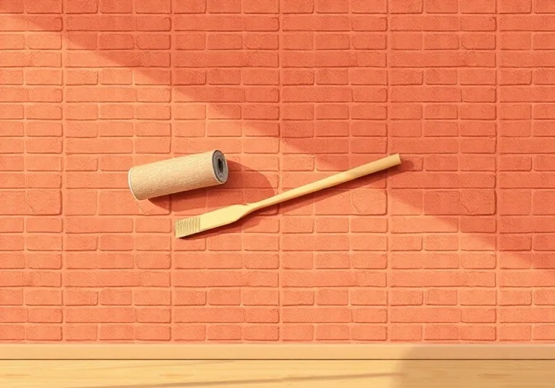 Pose de papier peint, rouleau et brosse à maroufler